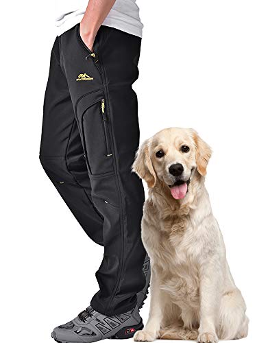 Toomett Men's Snow Pants Skiing Winter Insulated Soft Shell Outdoor Fleece Lined Hiking Pants with Zipper Pockets,MH4409,Black,32