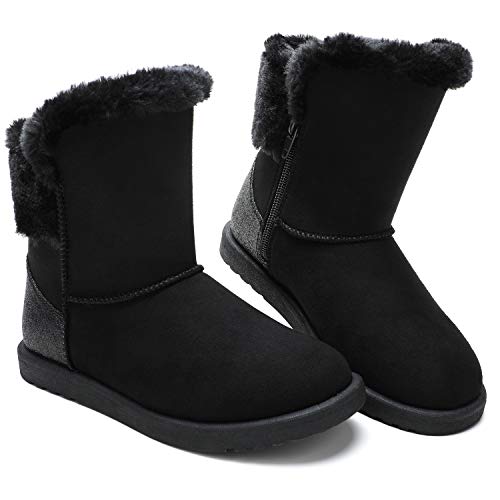 tombik Kids Snow Boots for Girls Fur Lined Warm Winter Boots Black 4 US Big Kid