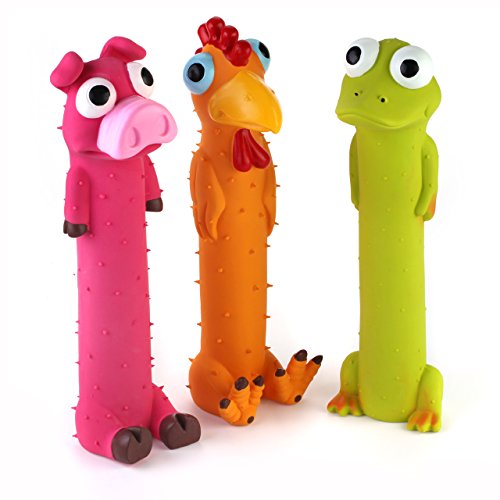 Chiwava 3 Pack 9' Squeaky Latex Dog Toys Standing Stick Animal Puppy Fetch Interactive Play for Small Medium Dogs