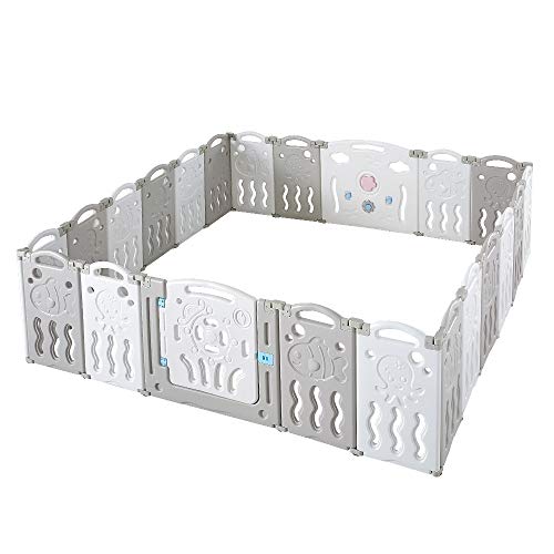 Albott Baby Playpen 22 Panel Baby playpen Folding Play Pen Kids Activity Center Safety Play Yard Home Adjustable Shape, Portable Design for Indoor Outdoor Use (Grey+White, 22 Panel)