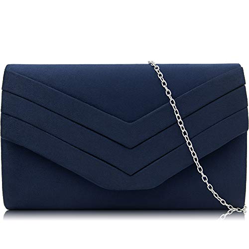 Milisente Evening Bag for Women, Suede Envelope Evening Purses Crossbody Shoulder Clutch Bag (Navy)