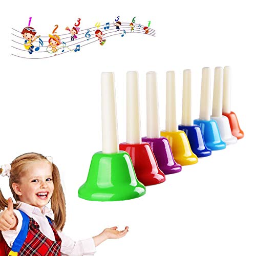 Hand Bells Set, Colorful Percussion 8 Note Diatonic Metal Hand Bell Kit for Toddler, Kid, Adults, Used for Festival, Musical Teaching, Church Chorus, Wedding, Family Party