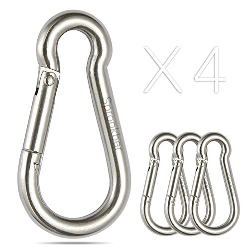sprookber Stainless Steel Carabiner Spring Snap Hook - 304 Stainless Steel Heavy Duty Clips, Set of 4 (2.25 Inch)