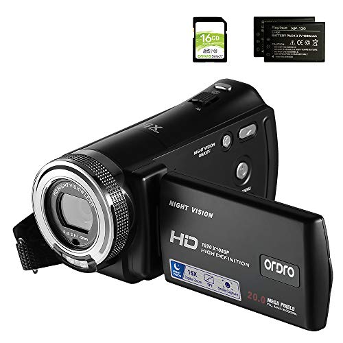 Camcorders ORDRO HDV-V12 HD 1080P Video Camera Recorder Infrared Night Vision Camera Camcorders with 16G SD Card and 2 Batteries