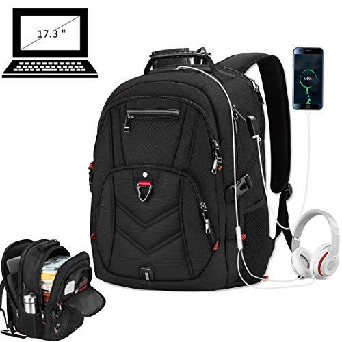 Laptop Backpack 17 Inch Business Travel Backpacks for Men Women Extra Large Waterproof TSA Anti Theft College Hight School Bookbags with USB Charging Port 17.3 Gaming Computer Backpack 45L, Black