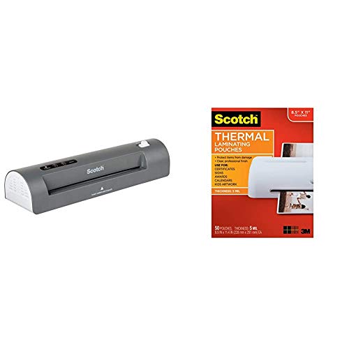 Scotch Thermal Laminator, 2 Roller System for a Professional Finish & TP5854-50 Thermal Laminating Pouches, 5 Mil Thick for Extra Protection, 8.9 x 11.4-Inches, 5 mil Thick, 50-Pack