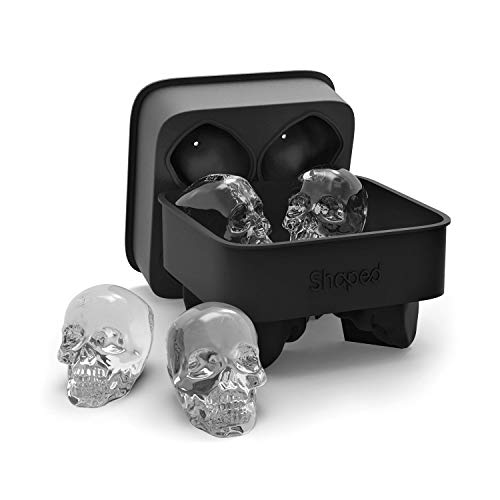 3D Skull Flexible Silicone Ice Cube Mold Tray, Makes Four Giant Skulls, Round Ice Cube Maker (Black)