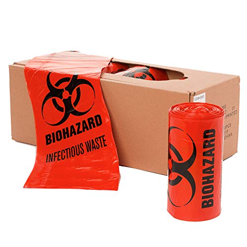 APQ Pack of 25 Red Biohazard Liners 40 x 48 Thickness 16 Micron. 55-75 LB Disposable HDPE Bags 40x48. Pre-Printed Poly Bags for Disposing Waste. Plastic Bags for Health Applications.