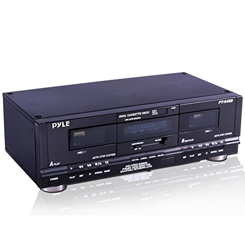 Pyle Home Digital Tuner Dual Cassette Deck | Media Player | Music Recording Device with RCA Cables | Switchable Rack Mounting Hardware | CrO2 Tape Selector | Included 3 Digit Tape Counter - 110V/220V