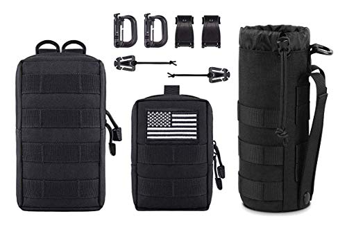 Antrix 3 Pcs Durable Nylon Tactical Military Molle Pouches Multi-Purpose Compact Water-Resistant Utility EDC Pouch Organizer+ Molle Water Bottles Pouch Carrier Bag for Tactical Backpack Tactical Gear
