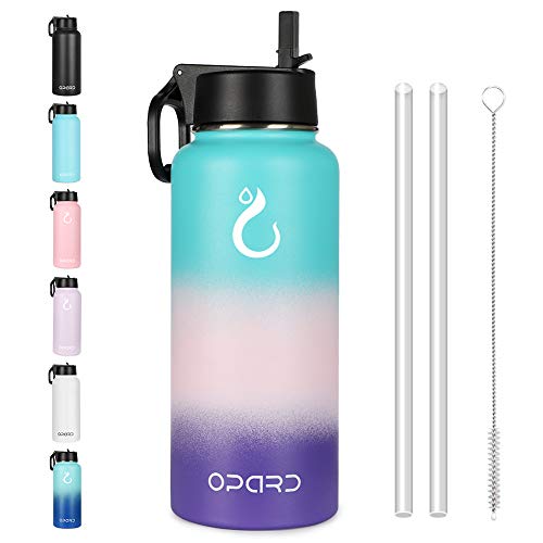 Opard Stainless Steel Water Bottle, 32 oz Vacuum Insulated Double Walled Leak Proof Sports Water Bottle with Straw for Gym Travel Camping (Mint/Pink/Purple Gradient - fix straw)