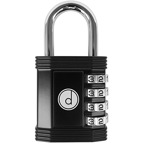 Padlock - 4 Digit Combination Lock for Gym, Sports, School & Employee Locker, Outdoor, Fence, Hasp and Storage - All Weather Metal & Steel - Easy to Set Your Own Keyless Resettable Combo - Black