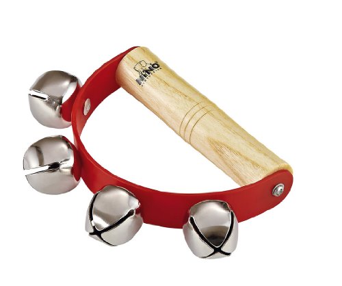 Nino Percussion Kids’ Sleigh Bells for Christmas Caroling, School Band Performances, and Classroom Percussion Music Settings-Four Steel Jingles with Wooden Grip, 2-YEAR WARRANTY, (NINO962)