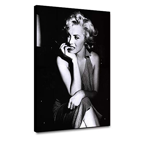 Musemailer Canvas Prints Wall Art 12'x16' Marilyn Monroe Classic Black White Picture Artwork Celebrity Photo Artwork Framed Canvas Printed Poster for Walls Home Hotel Restaurant Cafe Bar Decoration