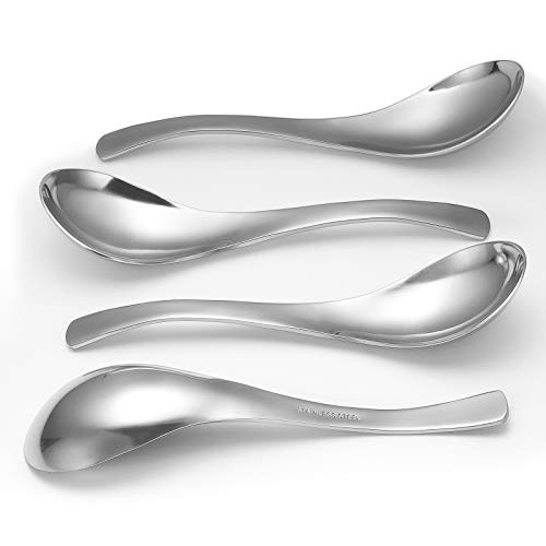 HIWARE Thick Heavy-Weight Soup Spoons, Stainless Steel Soup Spoons, Table Spoons, Set of 4