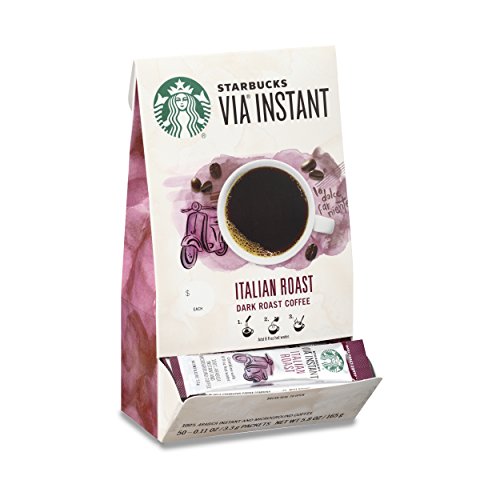Starbucks VIA Instant Coffee Dark Roast Packets — Italian Roast — 100% Arabica — 1 box (50 packets)