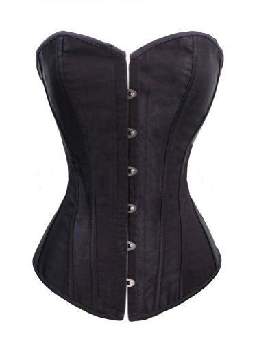 Chicastic Black Satin Sexy Strong Boned Corset Lace Up Overbust Bustier Bodyshaper Top - Medium