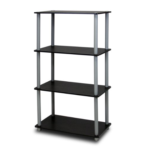 Furinno (99557BK/GY) Turn-N-Tube 4-Tier Multipurpose Shelf Display Rack - Black/Grey