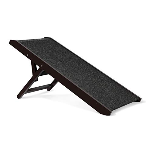 BIRDROCK HOME 16” Tall Adjustable Dog Ramp for Low Beds or Couches - Small Dogs or Cats Only - Decorative Wooden Folding Doggie Ramps - Paw Friendly Grip Carpet - 12, 14 or 16' Tall - Pet - Espresso