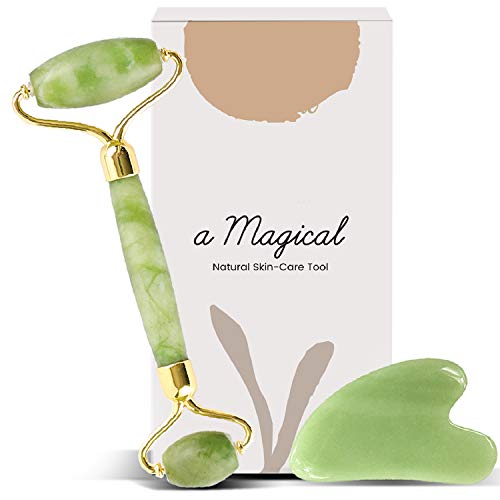 Natural Jade Roller And Gua Sha Set - Cosmetic Beauty Instrument Relieve Wrinkles Aging, Dark Circles And Muscle Relaxing - Massager For Face, Eyes, Neck, Body - Durable, Noiseless Design