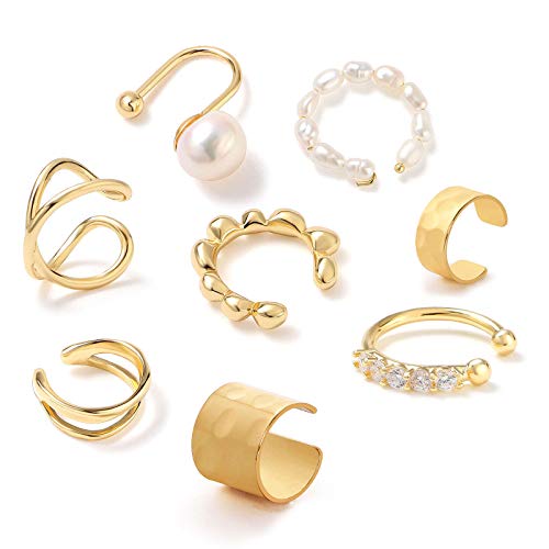 8Pcs Ear Cuffs for Non-Pierced Ears Gold Ear Cuff Earrings for Women Cartilage Hoop Clip On Hypoallergenic Huggie Earrings Fake Nose Ring Jewelry Gifts