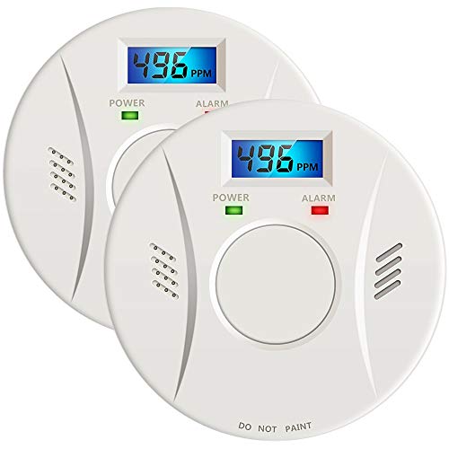 2 Pack Combination Smoke and Carbon Monoxide Detector Alarm Battery Operated Digital Display for Travel Home Bedroom and Kitchen