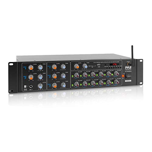 12-Channel Wireless Bluetooth Power Amplifier - 6000W Rack Mount Multi Zone Sound Mixer Audio Home Stereo Receiver Box System w/RCA, USB, AUX - for Speaker, PA, Theater, Studio/Stage - Pyle PT12050CH