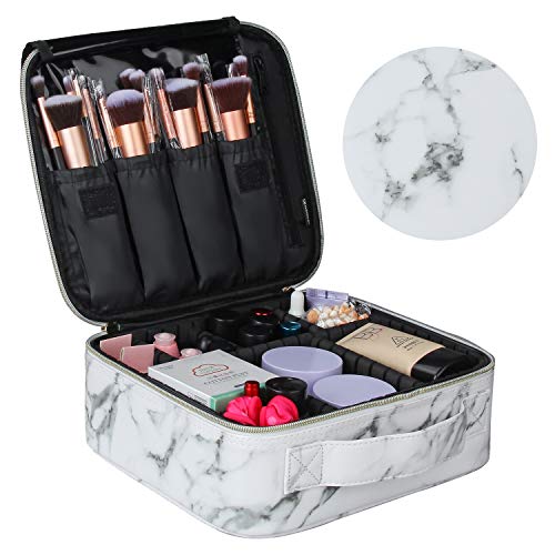 Marble Makeup Bags,Portable Makeup Organizer Bag Travel Case Professional Jewelry Storage Organizer with with Adjustable Dividers for Cosmetics Makeup Brush (Small)