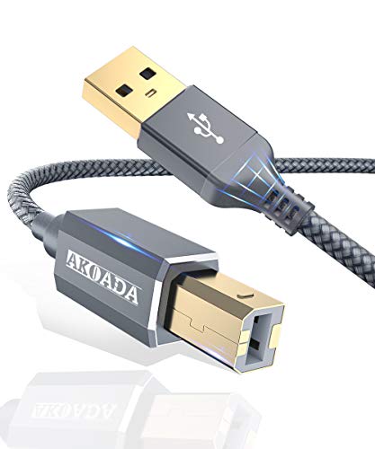 USB 2.0 Printer Cable 6.6ft，Akoada USB Type A Male to B Male Printer Scanner Cord High Speed Compatible with HP, Canon, Dell, Epson, Lexmark, Xerox, Samsung and More…