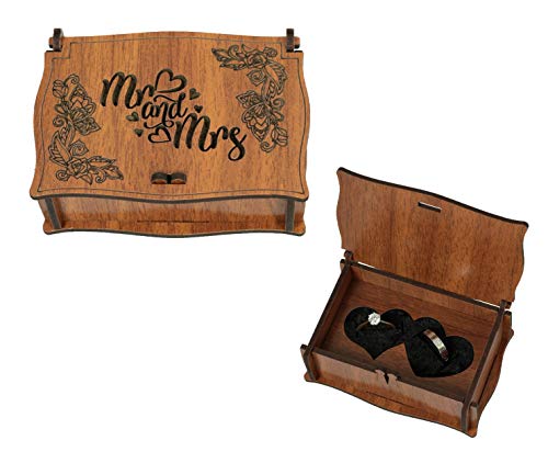Ring Bearer Box - Very Stylish Mr&Mrs Design - Completely Wooden - Double Ring Holder - Wooden Engagement Ring Box - Ring Holder Box - Gift to Engagement&Wedding Ceremony