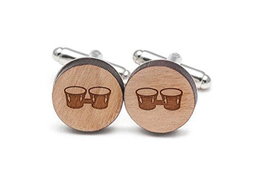 Wooden Accessories Company Bongo Drums Cufflinks, Wood Cufflinks Hand Made in The USA