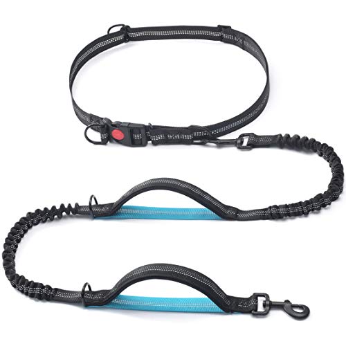 iYoShop Hands Free Dog Leash with Dual Padded Handles and Durable Bungee for Medium and Large Dogs, Black