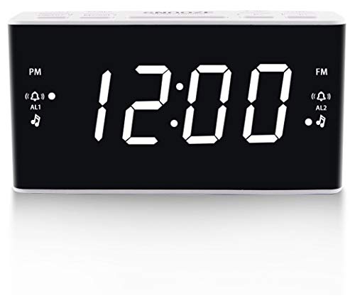 Digital Alarm Clock Radio, Alarm Clocks for Bedrooms with AM/FM Radio, 1.6 Inch White Digit Display with Dimmer, Dual Alarm, Snooze, Sleep Timer.