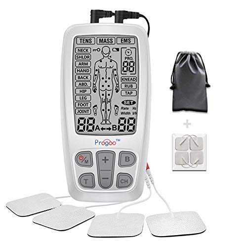 Progoo 2020 New Dual Channels TENS Unit 3 in 1 EMS Muscle Stimulator Pain Relief FDA Cleared Combo with 8 Tens Electrodes,Electric Pulse Massager Machine