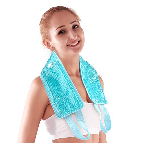 NEWGO®Ice Pack for Neck Pain & Injuries Reusable Neck Ice Pack Wrap with Soft Plush Backing for Hot Cold Therapy - 24.8' x 4.13'- Blue