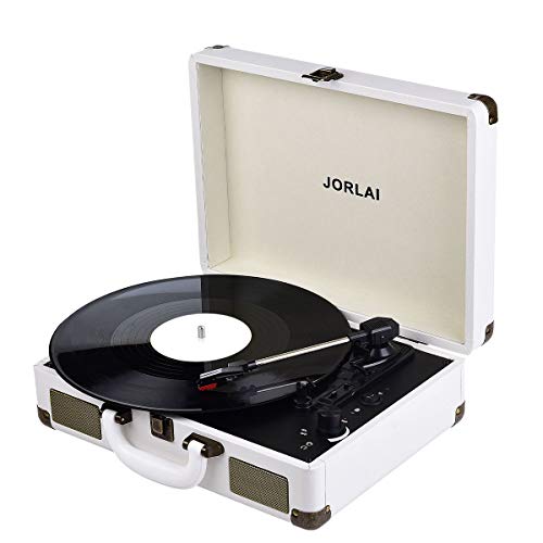 JORLAI Record Player Bluetooth Vinyl Turntable 3 Speed Vintage Record Players with Stereo Speakers Belt Driven Portable Nostalgic Phonograph White