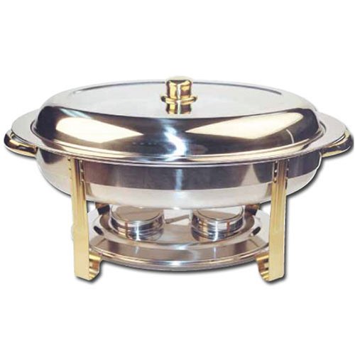 Winware 6 Quart Oval Stainless Steel Gold Accented Chafer