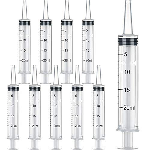 10 Pack Plastic Syringe Liquid Measuring Syringe with Measurement for Scientific Labs and Measuring Liquids, Feeding Pets, Oil or Glue Applicator (20 ML)