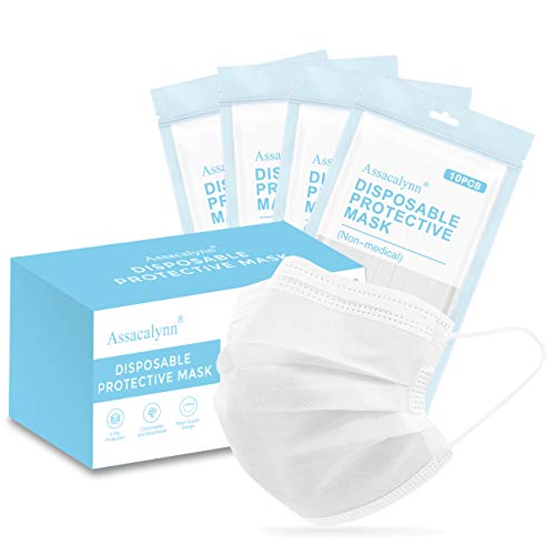 40pcs Boxed Disposable Face Masks,Comfortable 3-Layer Safety Masks - White