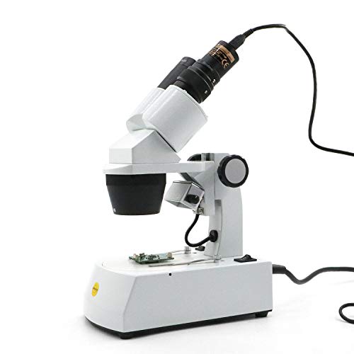 Swift S308 Binocular Stereo Microscope for 20X, 40X, and 80X Magnification, with 2MP Digital Eyepiece Camera, Wide-Field 10X and 20X Eyepieces, and Tungsten Lighting