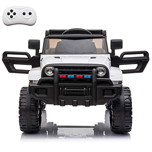 VALUE BOX Kids Ride On Truck, 2.4G Remote Control Kids Electric Ride-on Car 12V Battery Motorized Vehicles Age 3-5 w/ 3 Speeds, Spring Suspension, LED Lights, Horn, Music Player, Seat Belts (White)