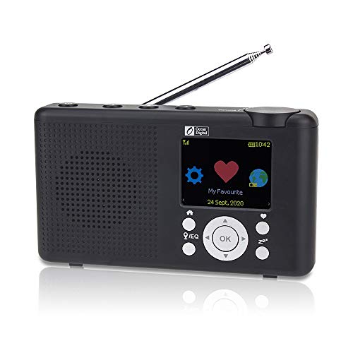 Ocean Digital WR-23D Portable Internet Radio 2.4” Color LCD Rechargeable Battery Wi-Fi Bluetooth UPnP & DLNA Player Alarm Clock Sleep Timer (Black)