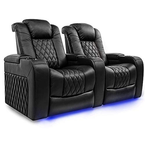 Valencia Tuscany Home Theater Seating | Top Grain Nappa Leather, Power Reclining, Power Lumbar Support, Power Headrest (Row of 2, Black)