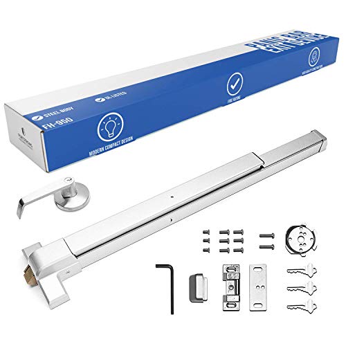 Panic Bar Exit Device - Push Bar for Exit Doors & Exit Lever with Key - Aluminium Silver Finish - Fitting Instructions