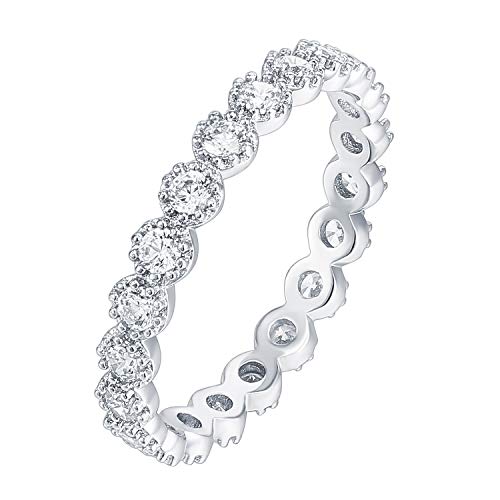 PAVOI 14K White Gold Plated Rings Cubic Zirconia Band | Marquise Milgrain Eternity Bands | White Gold Rings for Women Size 5