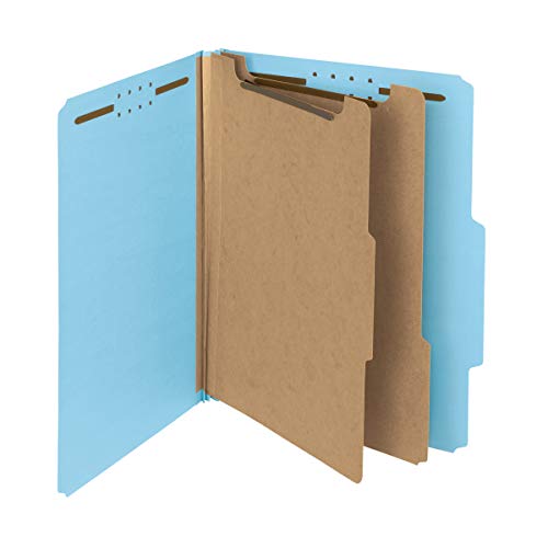 Smead 100% Recycled Pressboard Classification File Folder, 2 Dividers, 2' Expansion, Letter Size, Blue, 10 per Box (14021)