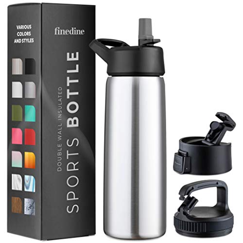 Triple Insulated Stainless Steel Water Bottle With Straw Lid - Flip Top Lid - Wide Mouth Cap (26 oz) Insulated Water Bottles, Keeps Hot and Cold - Great for Hiking & Biking