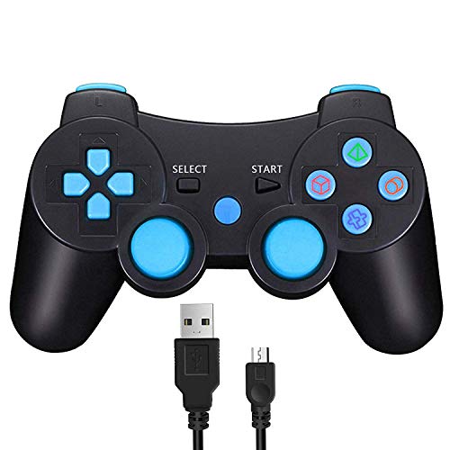 Wireless Controller for PS3, Double Shock Sixaxis Game Remote Customized Gamepad for Sony PlayStation 3 PS3, Play and Charge Cable Included