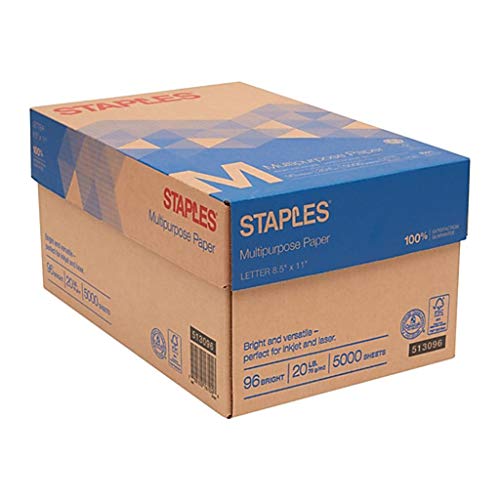 Staples Multipurpose Inkjet & Laser Paper, 8.5 X 11', 5000 Sheets/Case Carton