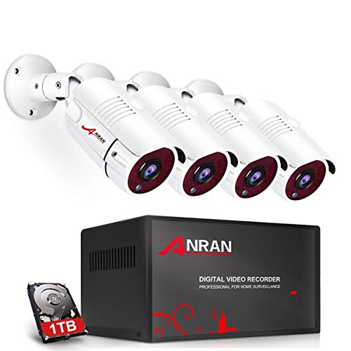 Home Security Camera System Wired,ANRAN 4 Channel HD 1080N Video CCTV DVR Built-in 1TB Hard Drive with 4Pcs 1080P 1920TVL Wired Weatherproof Camera,Super Night Vision,Motion Detection,Remote Access